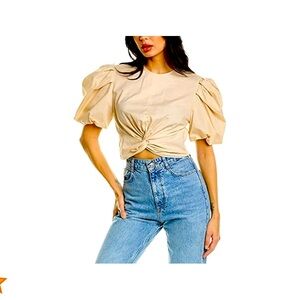 VINCE TWIST KNOT PUFF SLEEVE BLOUSE IN PALE FAWN!ORIGINALLY $295